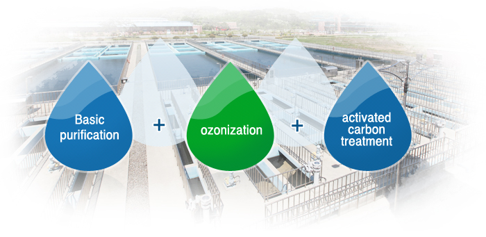 Basic purification + ozonization + activated carbon treatment